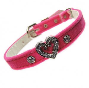 Hot Pink Velvet Swarovski Heart Cat Collar