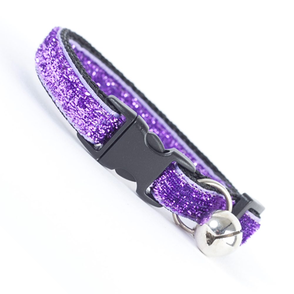Purple Glitter Velvet Safety Cat Collar With Bell