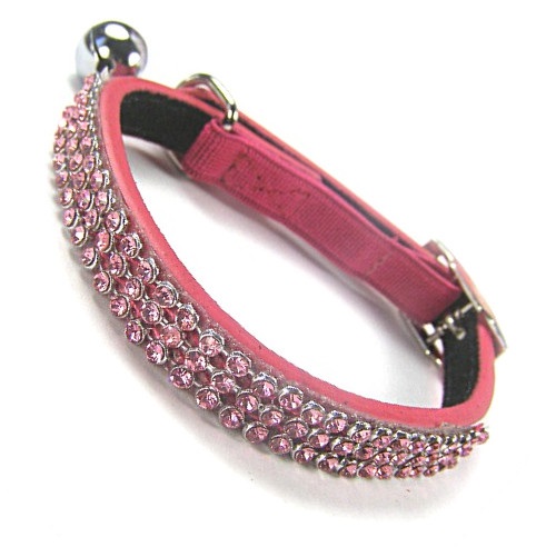 Pink Jewel Leather Cat Collar
