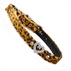 Leopard Velvet Heart Diamante Cat Collar