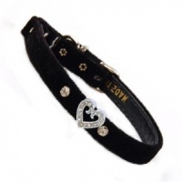 Black Velvet Diamante Heart Cat Collar
