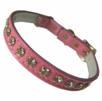 Pink Leather Look Diamante Cat Collar