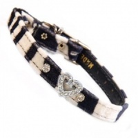 Zebra Velvet Heart Diamante Cat Collar