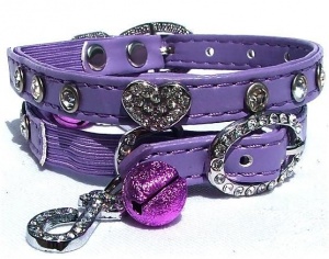 Violet Belle Diamante Heart Cat Collar by Puchi
