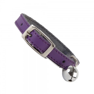 Plain Purple Leather Cat Collar