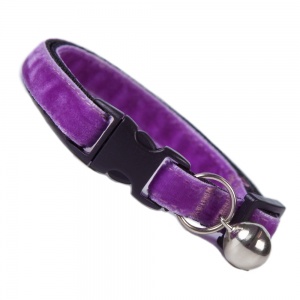 Personalised Velvet Cat Collar With Bell - Custom Name Engraved, Optional Bow Tie (Purple)