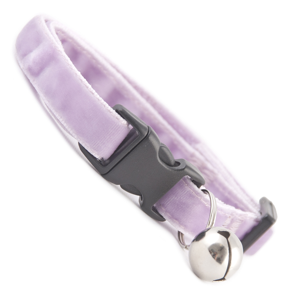Cool Cat Collars Kitten Collar UK Made Aubergine Lilac Double Velvet Safety Release Buckle Removable Bell Extra Soft