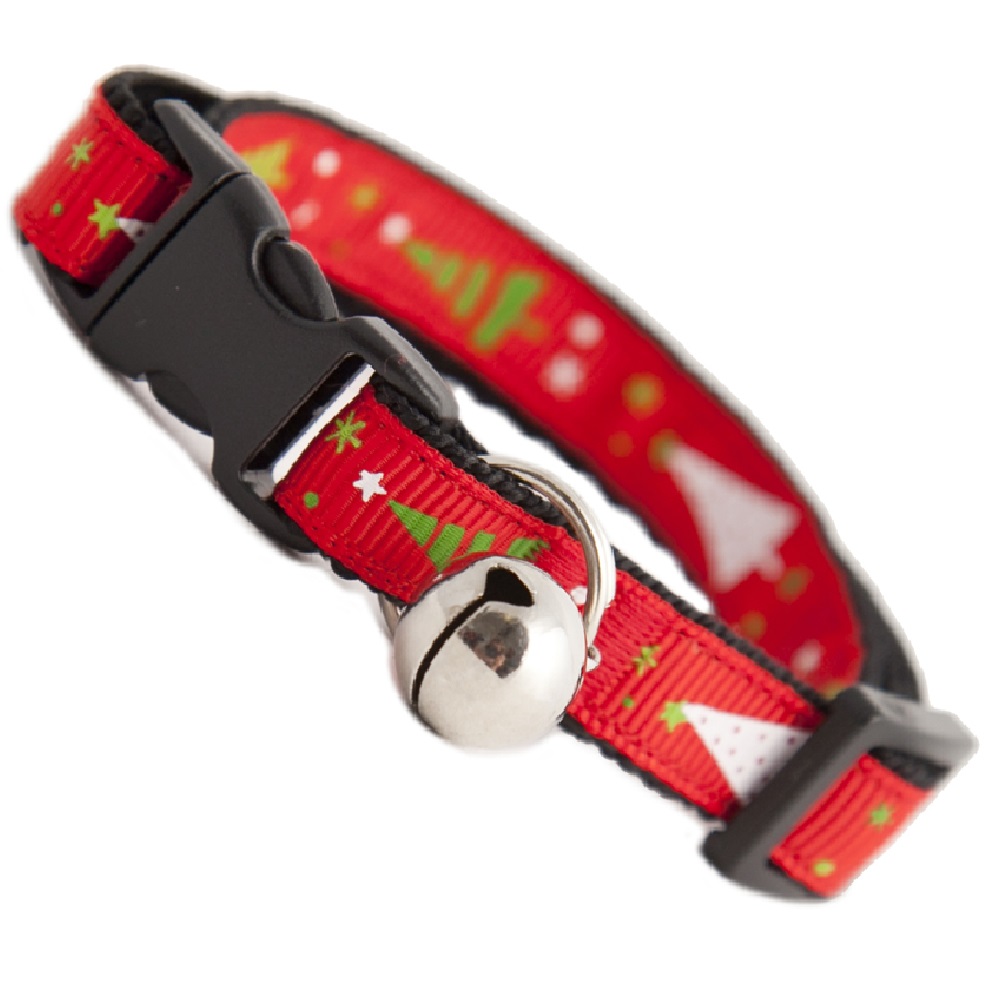 Festive Christmas Tree Cat Collar Red Breakaway Safety [Removable Christmas Collar For Cats