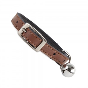 Plain Brown Leather Cat Collar