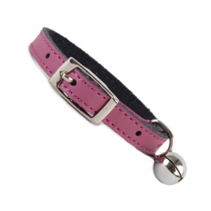 Plain Pink Leather Cat Collar