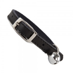 Plain Black Leather Cat Collar