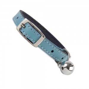 Plain Blue Leather Cat Collar