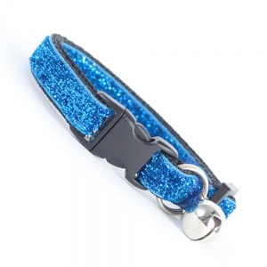 Light Blue Glitter Velvet Cool Cat Collar