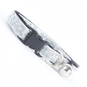 Silver Glitter Velvet Cool Cat Collar