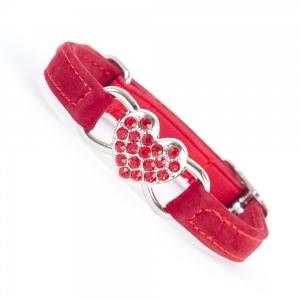 Red diamante heart cat collar